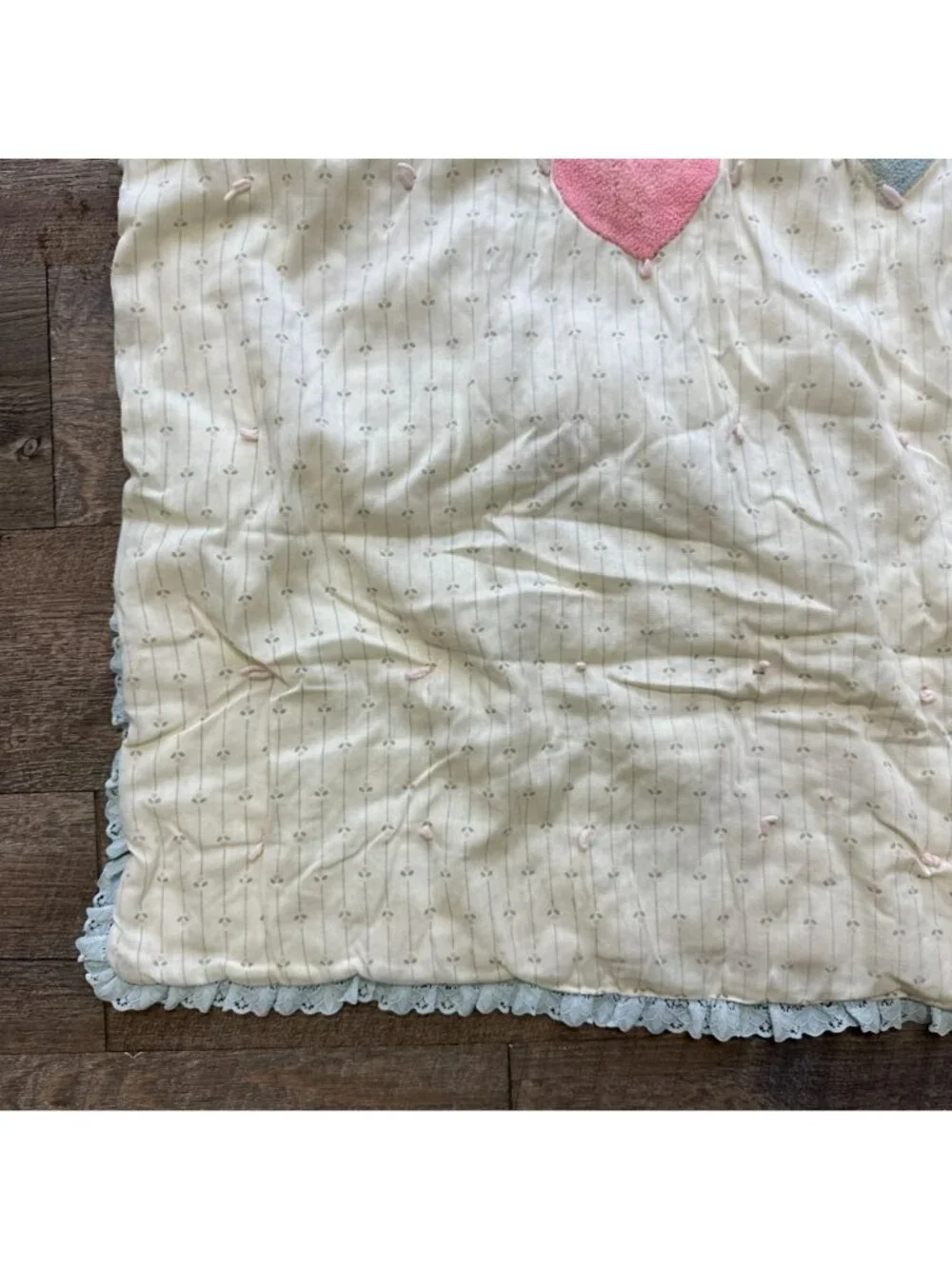 Vintage 80s Kawaii Pastel Carousel Horse Chenille Baby Blanket Hearts Coquette